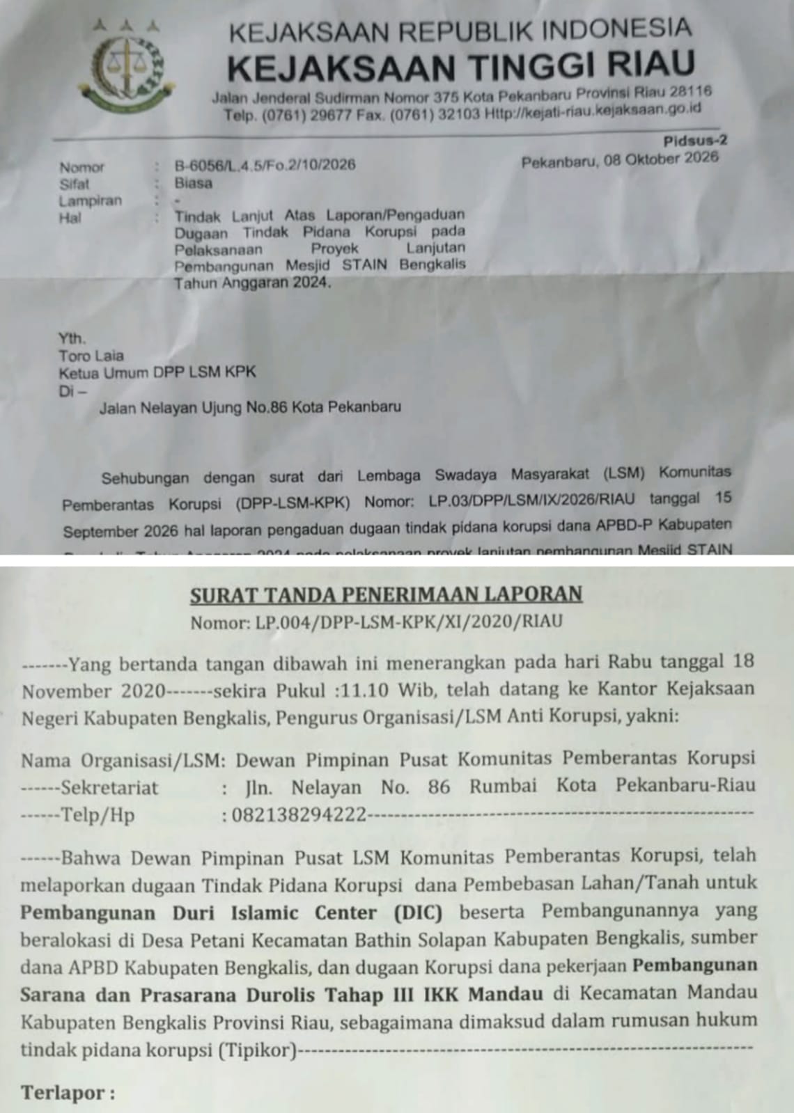 Laporan Kasus DIC Rp38 Miliar Diungkit, Kejati Riau Serahkan Kasus Mesjid STAIN kBengkalis STAIN engkalis